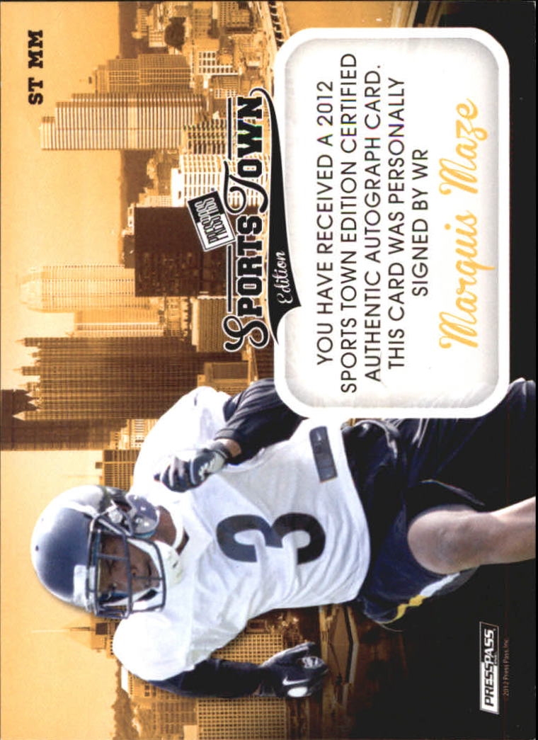 2012 Press Pass SportsTown Gold #STMM Marquis Maze/99 back image