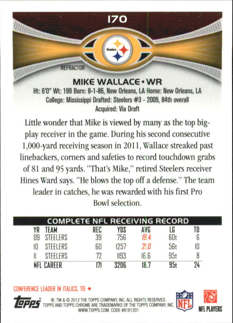 2012 Topps Chrome Xfractors #170 Mike Wallace back image