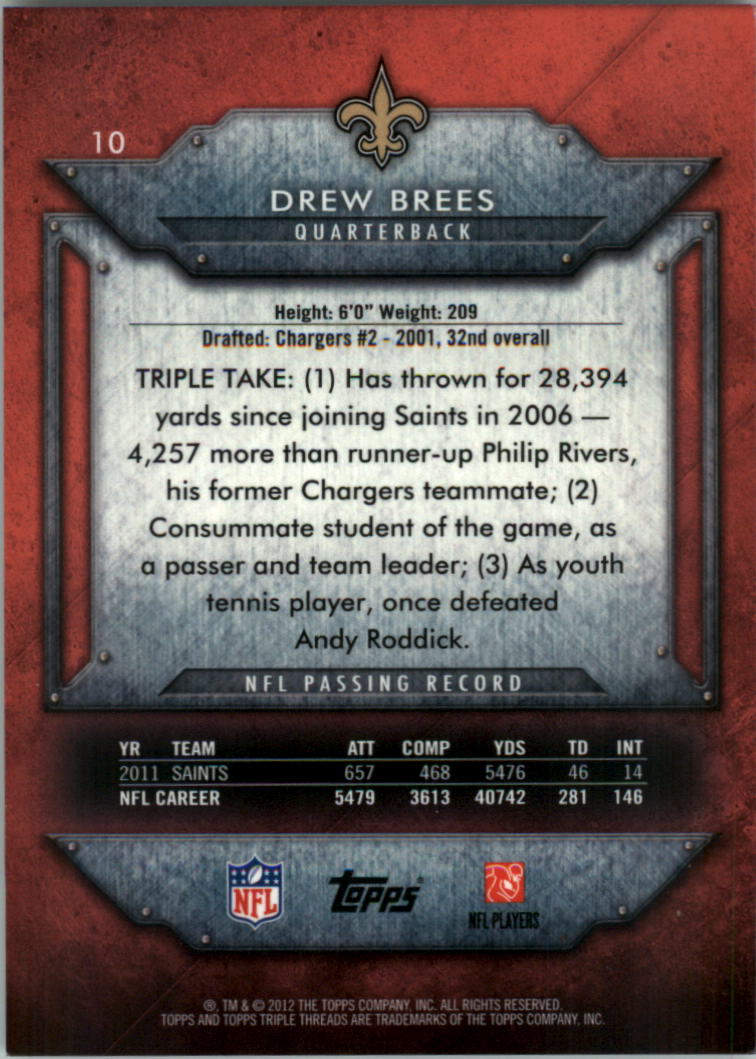 2012 Topps Triple Threads #10 Drew Brees back image