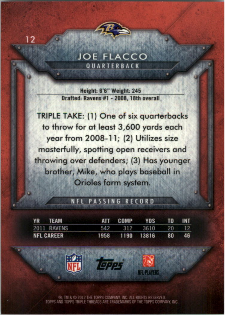 2012 Topps Triple Threads #12 Joe Flacco back image