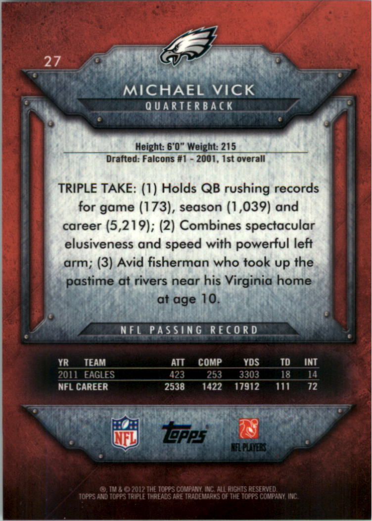 2012 Topps Triple Threads #27 Michael Vick back image