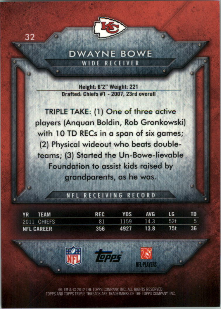 2012 Topps Triple Threads #32 Dwayne Bowe back image