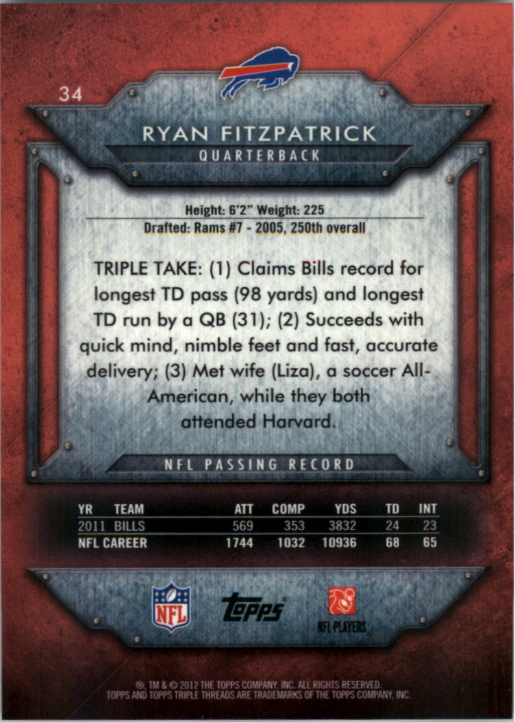2012 Topps Triple Threads #34 Ryan Fitzpatrick back image