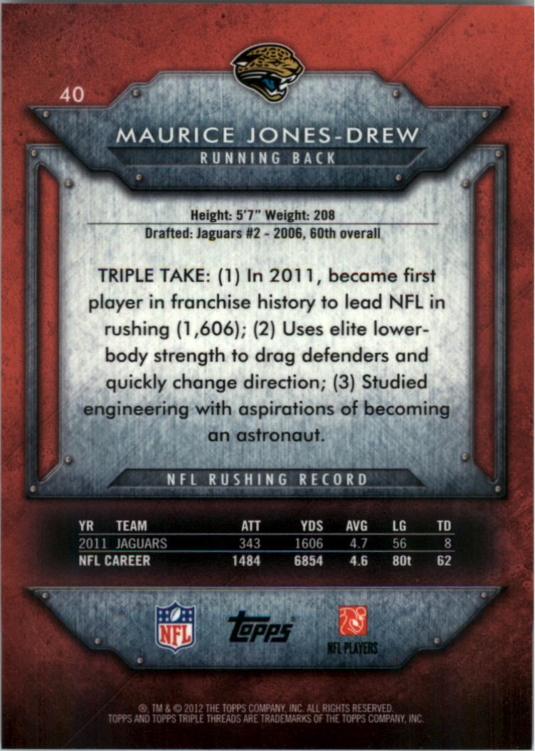 2012 Topps Triple Threads #40 Maurice Jones-Drew back image