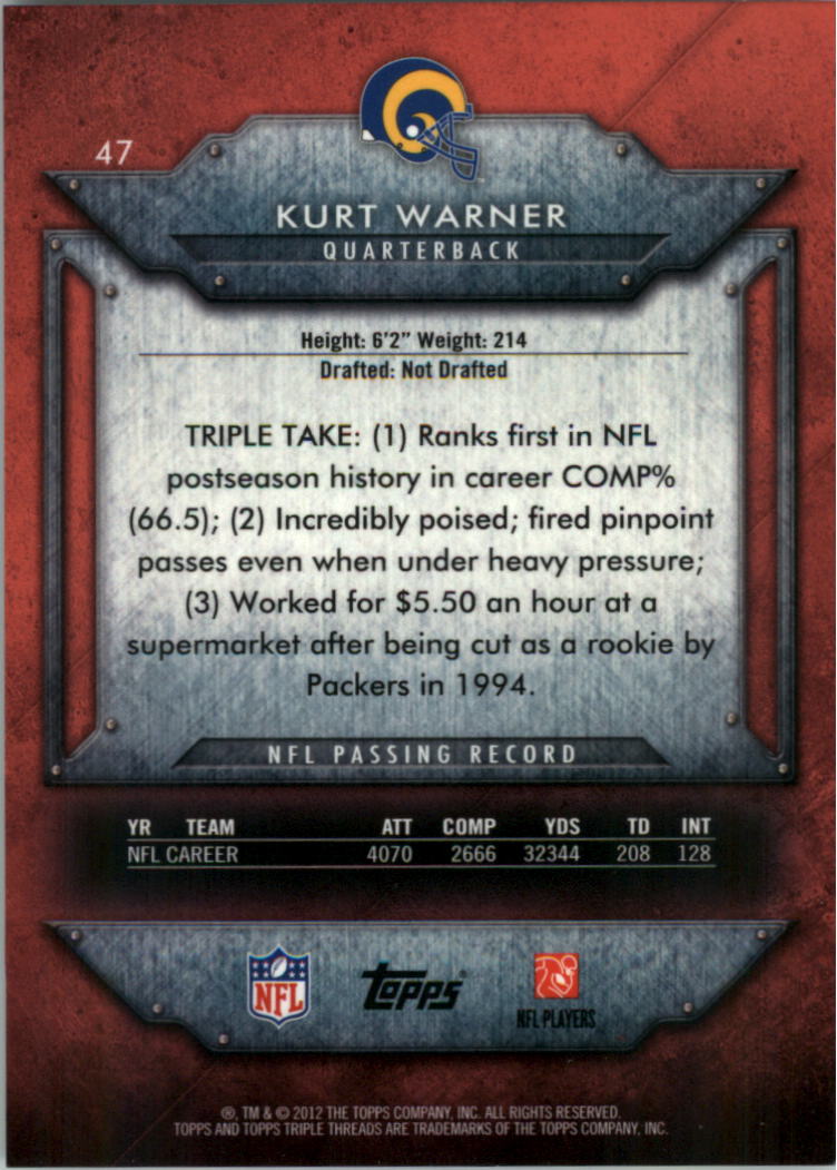 2012 Topps Triple Threads #47 Kurt Warner back image