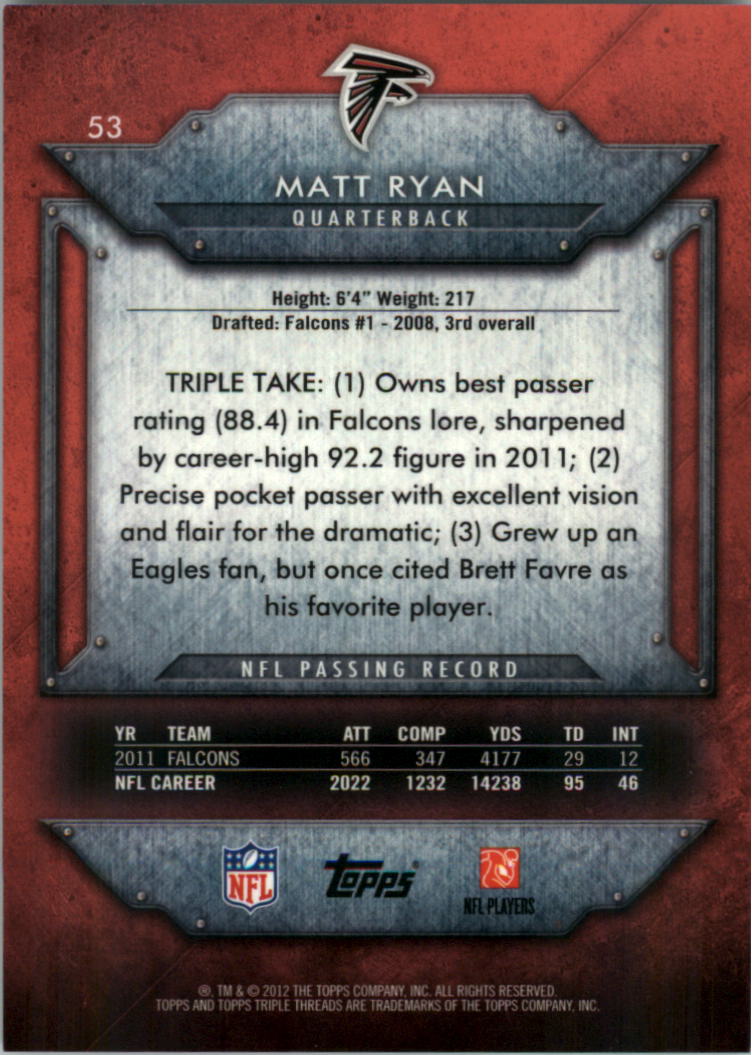 2012 Topps Triple Threads #53 Matt Ryan back image
