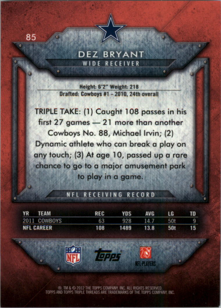 2012 Topps Triple Threads #85 Dez Bryant back image