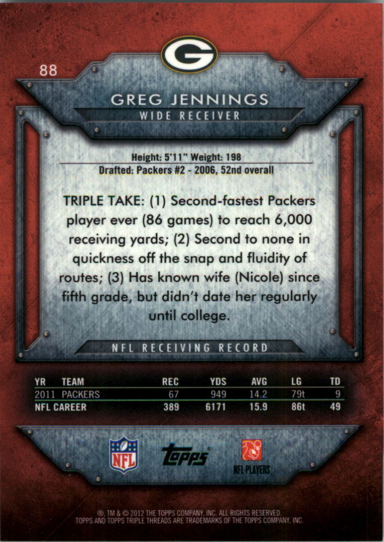 2012 Topps Triple Threads #88 Greg Jennings back image