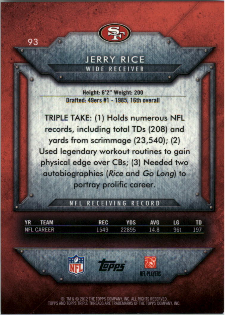 2012 Topps Triple Threads #93 Jerry Rice back image