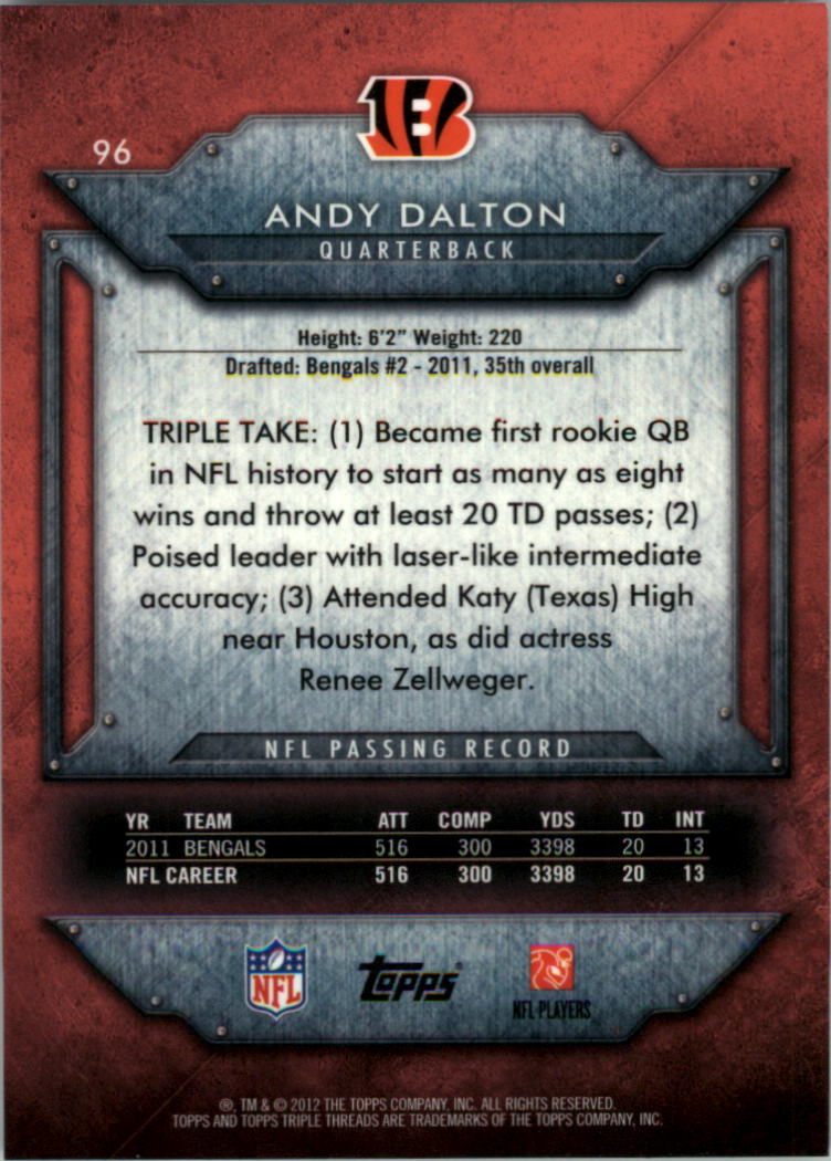 2012 Topps Triple Threads #96 Andy Dalton back image