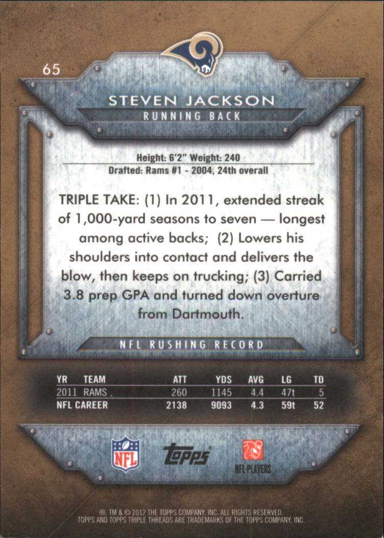 2012 Topps Triple Threads Sepia #65 Steven Jackson back image