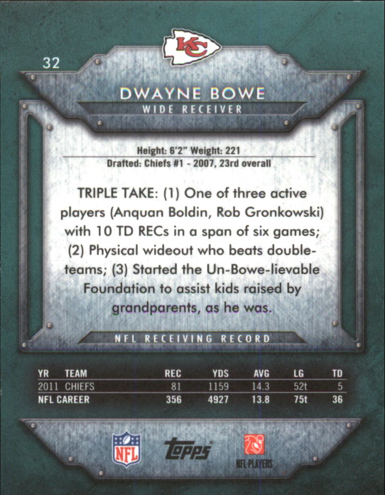 2012 Topps Triple Threads Emerald #32 Dwayne Bowe back image