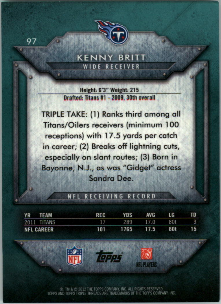 2012 Topps Triple Threads Emerald #97 Kenny Britt back image