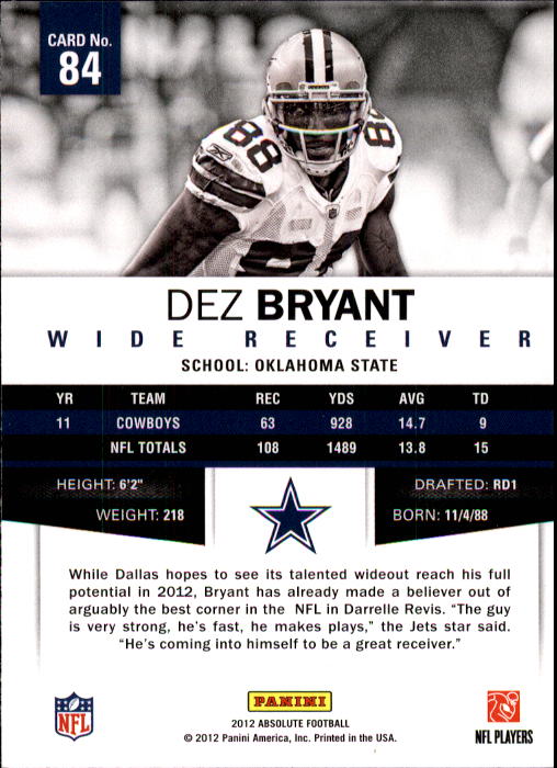 2012 Absolute #84 Dez Bryant back image