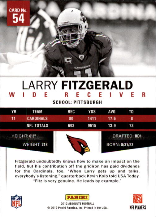 2012 Absolute Retail #54 Larry Fitzgerald back image