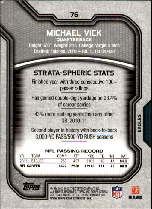 2012 Topps Strata #76 Michael Vick back image