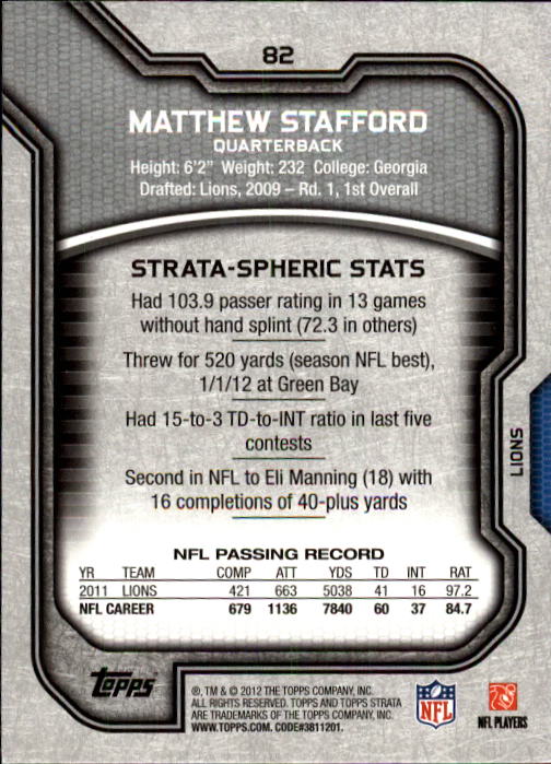 2012 Topps Strata #82 Matthew Stafford back image