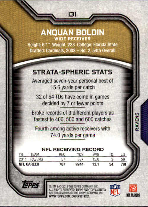 2012 Topps Strata #131 Anquan Boldin back image