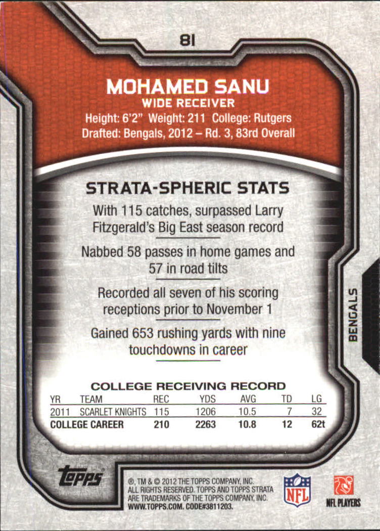 2012 Topps Strata Gold #81 Mohamed Sanu back image