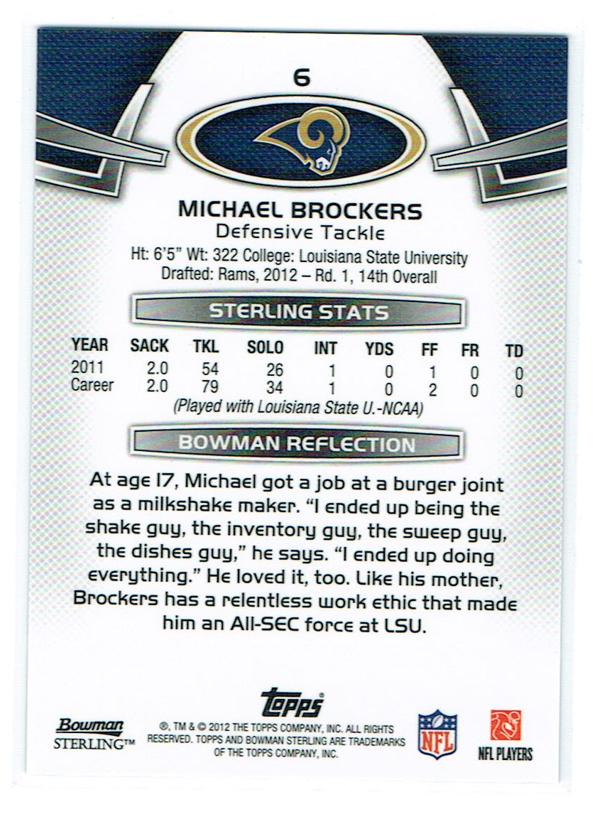2012 Bowman Sterling #6 Michael Brockers RC back image