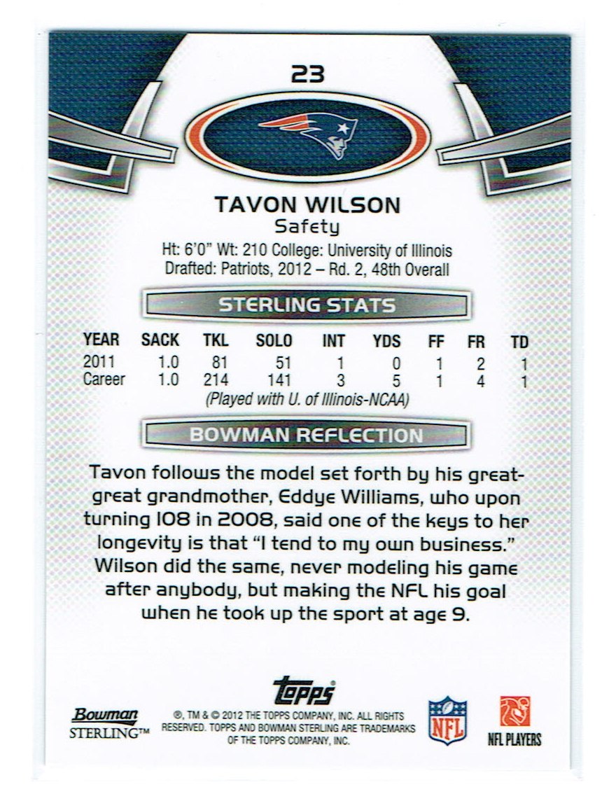 2012 Bowman Sterling #23 Tavon Wilson RC