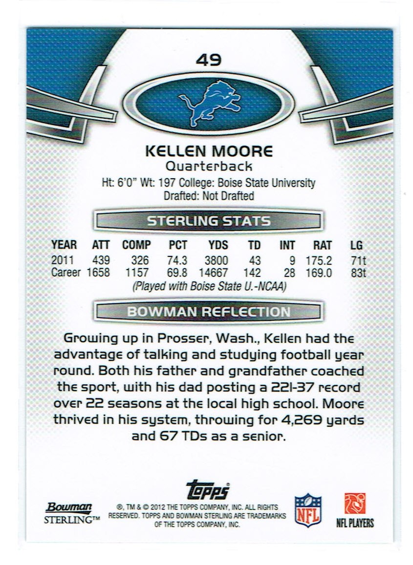2012 Bowman Sterling #49 Kellen Moore RC back image