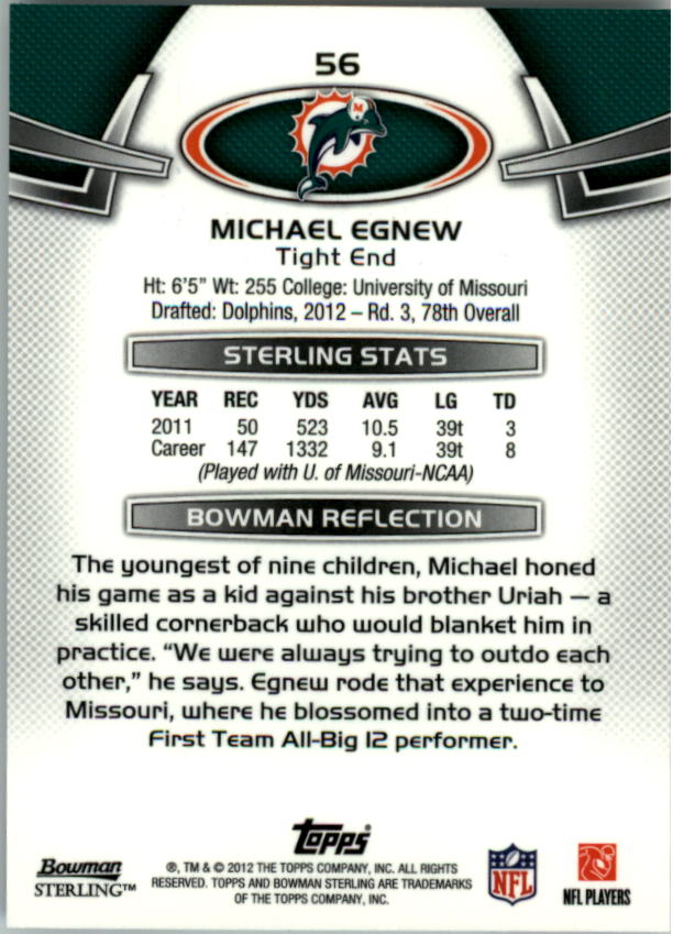 2012 Bowman Sterling #56 Michael Egnew RC back image
