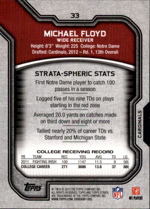 2012 Topps Strata Retail #33 Michael Floyd RC back image
