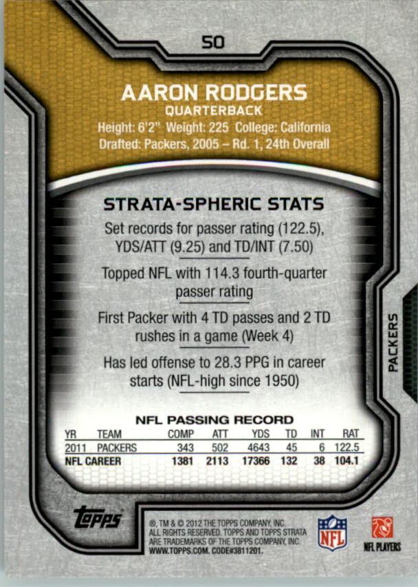 2012 Topps Strata Retail #50 Aaron Rodgers back image