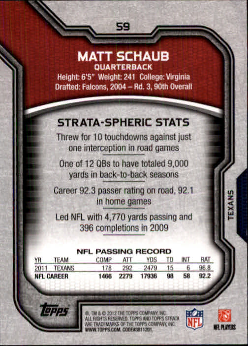 2012 Topps Strata Retail #59 Matt Schaub back image