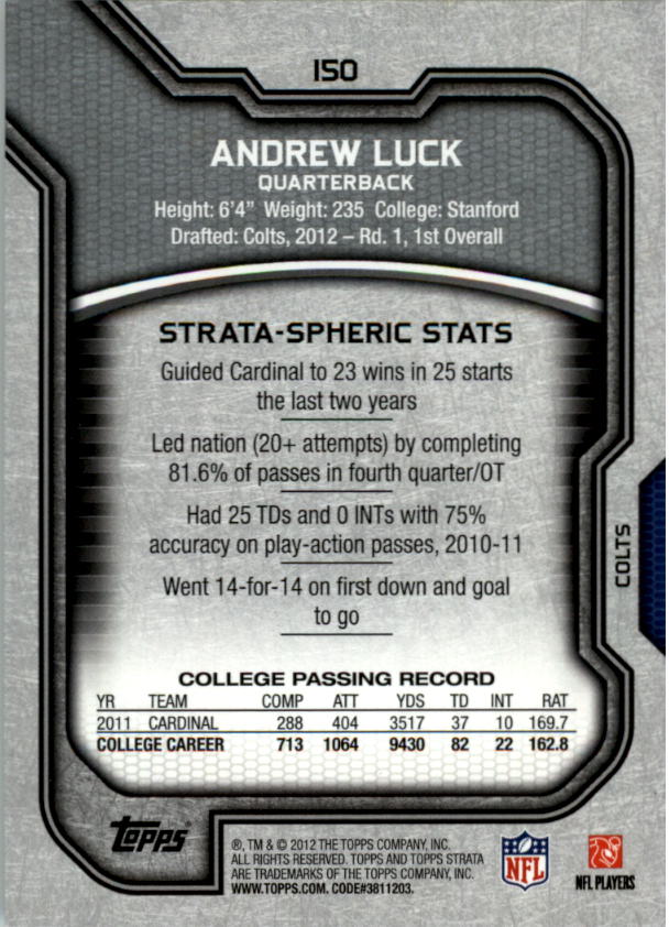 2012 Topps Strata Retail #150 Andrew Luck RC back image