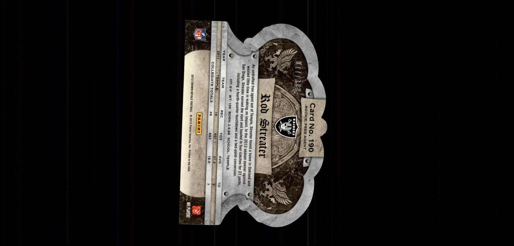 2012 Crown Royale #190 Rod Streater RC back image