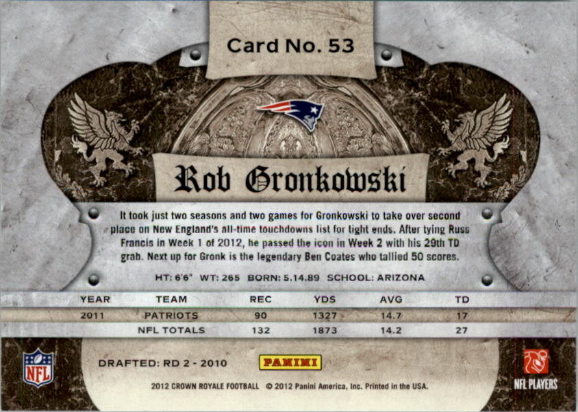 2012 Crown Royale Retail #53 Rob Gronkowski back image