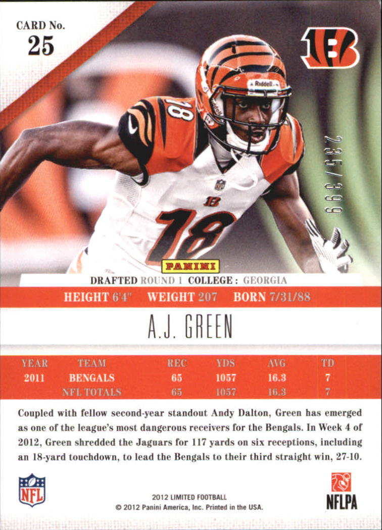 2012 Limited #25 A.J. Green back image