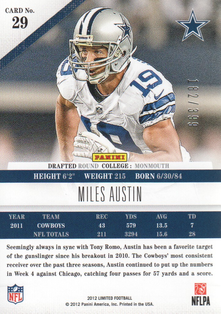2012 Limited #29 Miles Austin back image