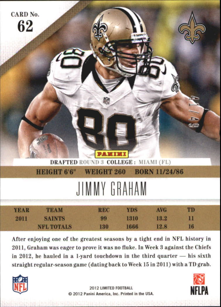 2012 Limited Silver Spotlight #62 Jimmy Graham back image