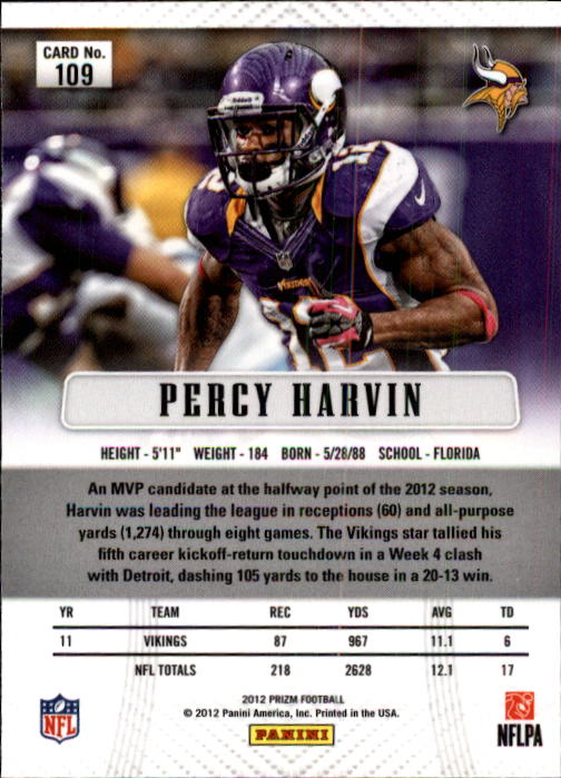 2012 Panini Prizm #109 Percy Harvin back image