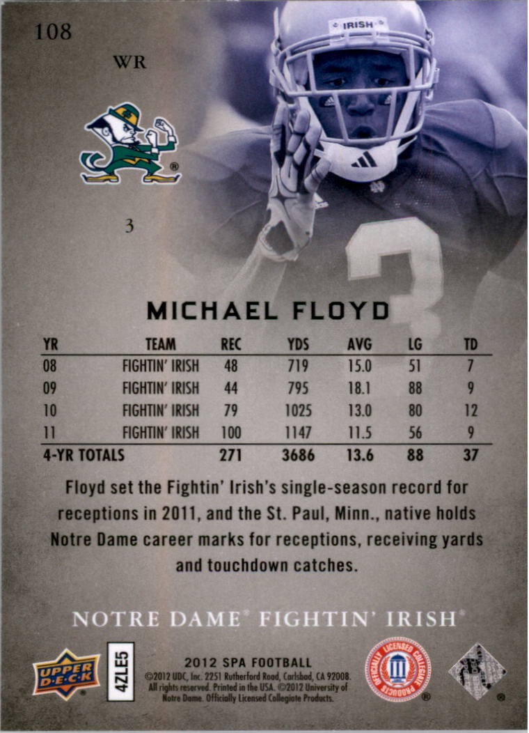 2012 SP Authentic #108 Michael Floyd SP back image