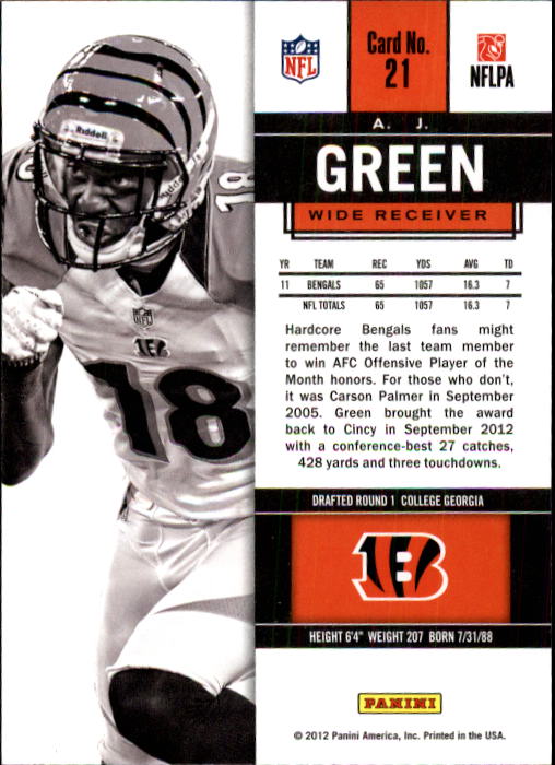 2012 Panini Contenders #21 A.J. Green back image