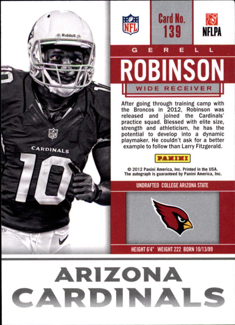 2012 Panini Contenders #139A Gerell Robinson AU RC back image