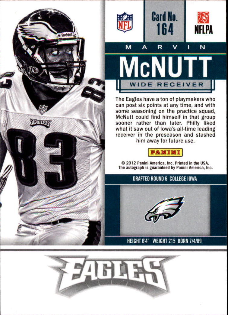 2012 Panini Contenders #164A Marvin McNutt AU RC back image
