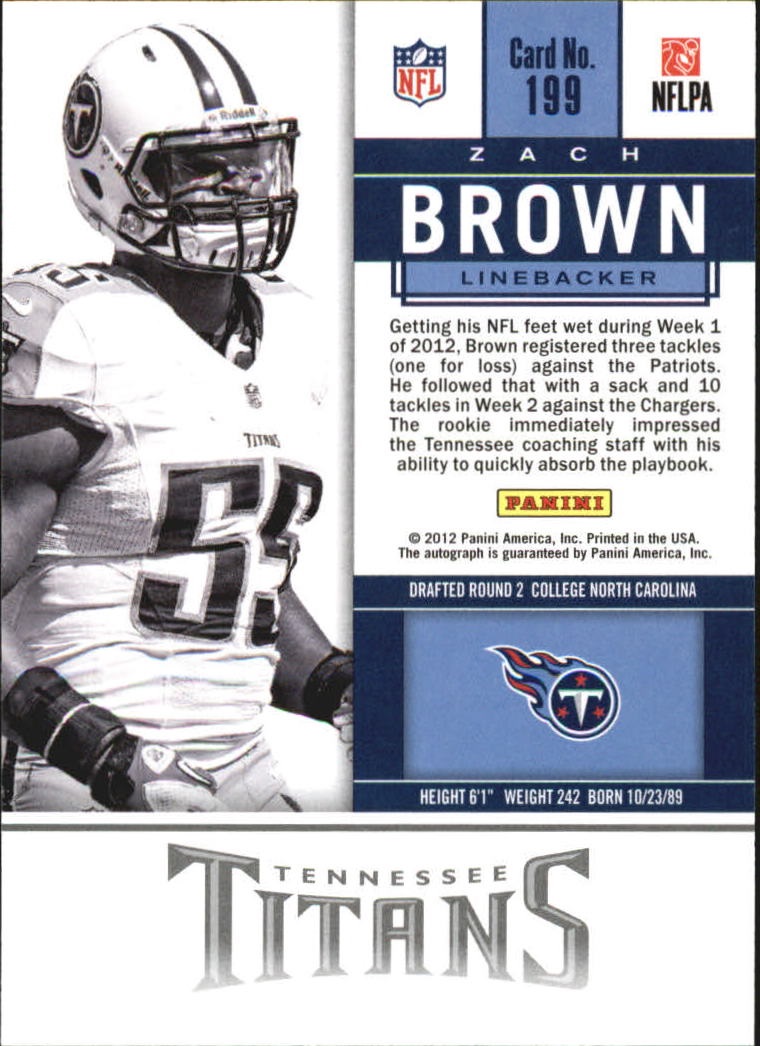 2012 Panini Contenders #199A Zach Brown AU RC back image