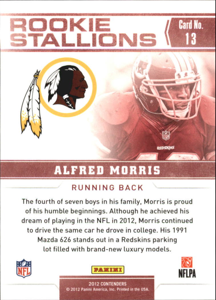 2012 Panini Contenders Rookie Stallions #13 Alfred Morris back image