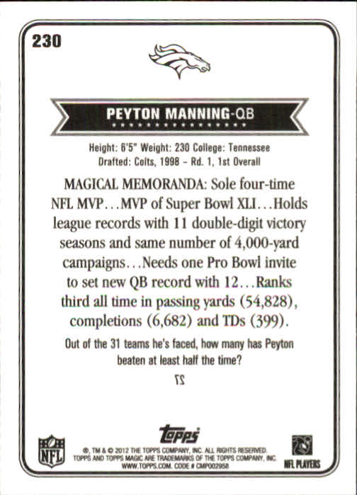 2012 Topps Magic #230 Peyton Manning back image