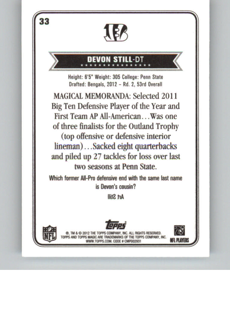 2012 Topps Magic Mini #33 Devon Still back image