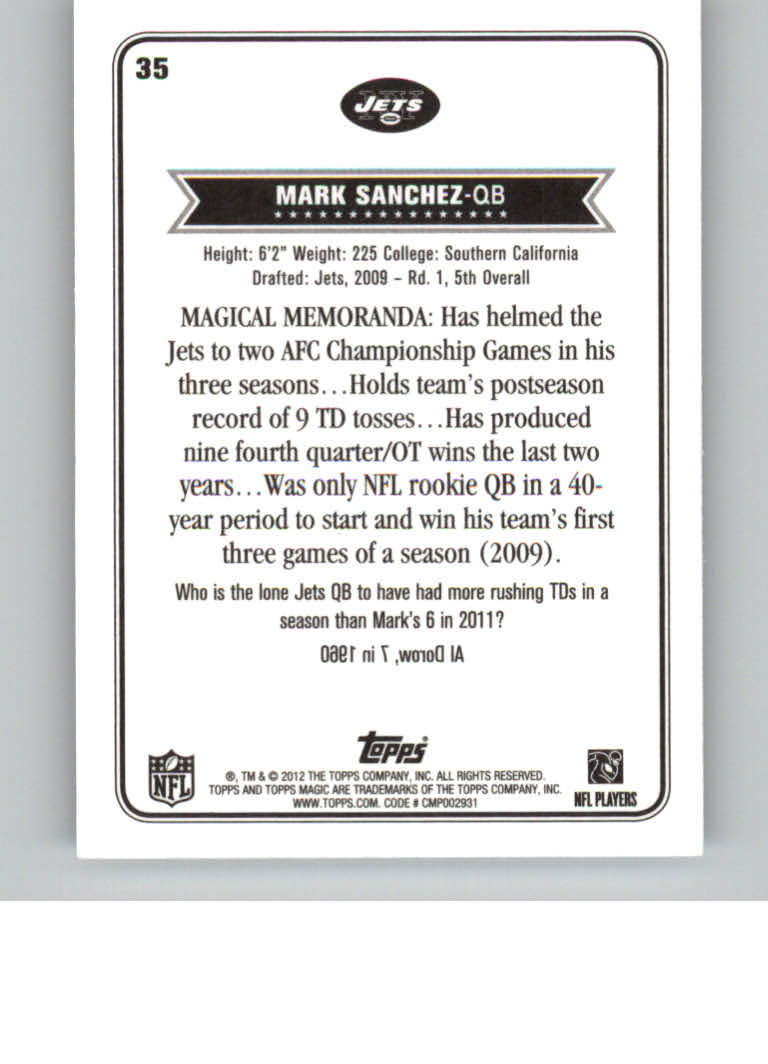 2012 Topps Magic Mini #35 Mark Sanchez back image