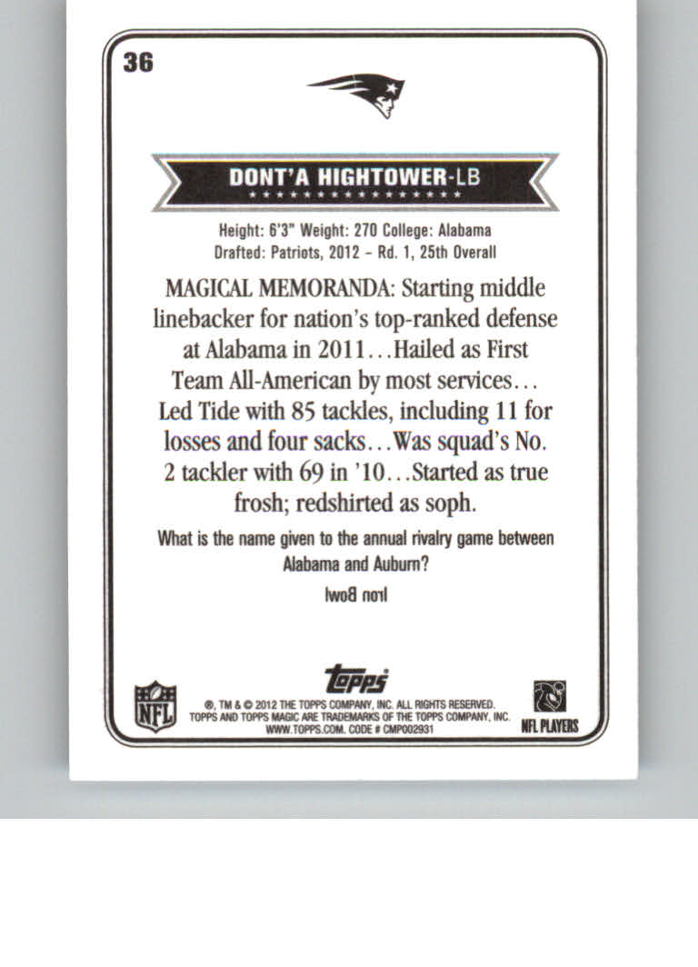 2012 Topps Magic Mini #36 Dont'a Hightower back image