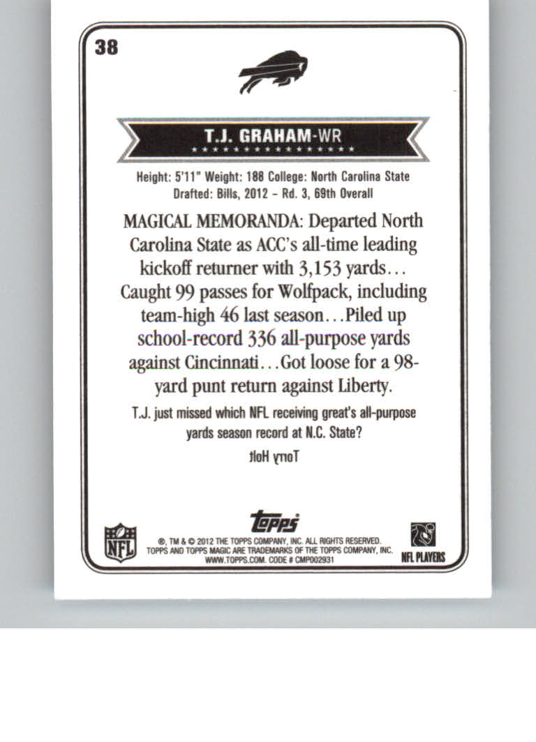 2012 Topps Magic Mini #38 T.J. Graham back image