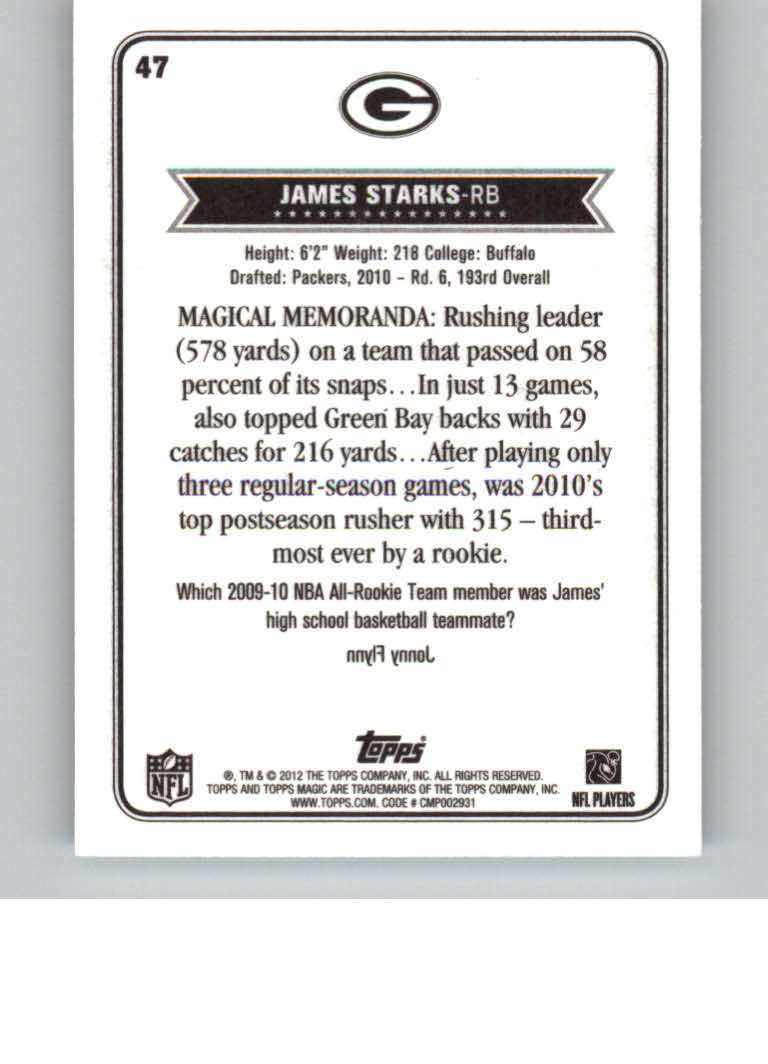 2012 Topps Magic Mini #47 James Starks back image