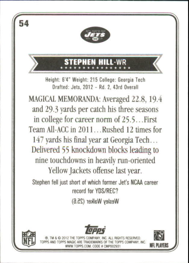 2012 Topps Magic Mini #54 Stephen Hill back image